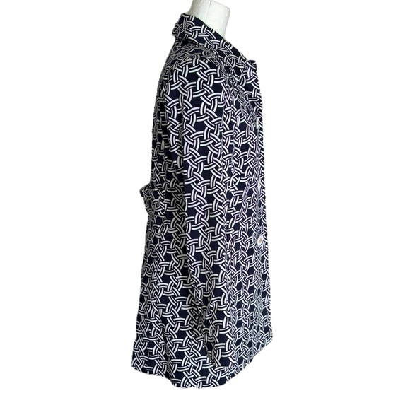 Skirtin Around Navy & White Geometric Print Button Front Midi Blazer Jacket - 10 - Picture 5 of 12